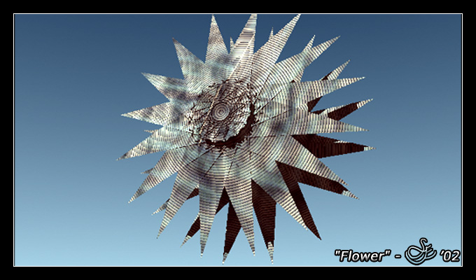 "Flower" - Jul. 28, 2002 An artificial metal flower created from a 3D disk using just one operation and no plug-ins.